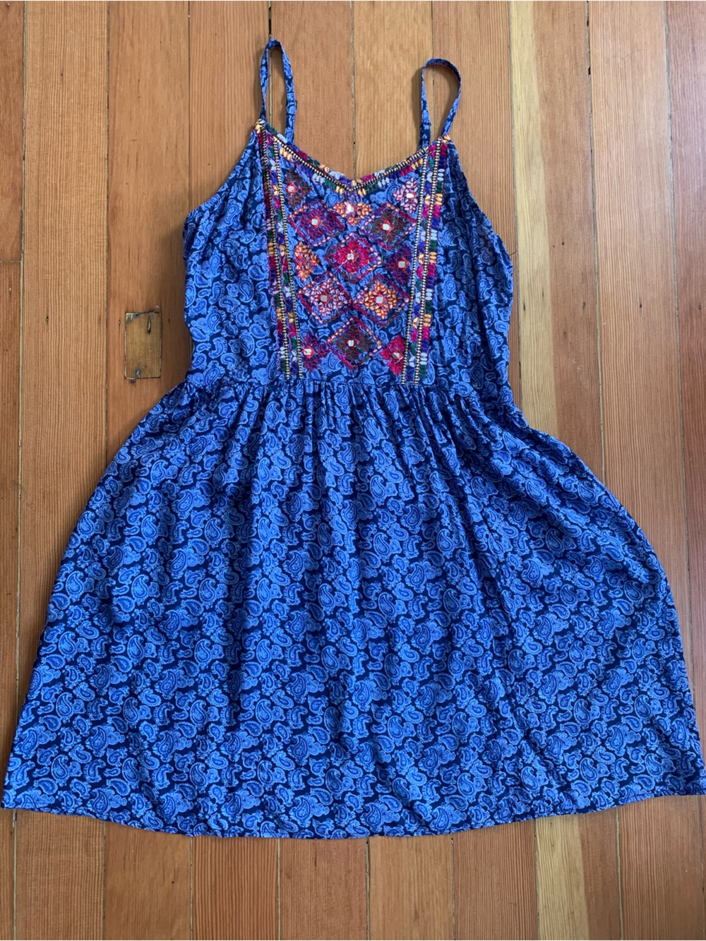 Angie Purple Embroidered Front-Panel Spaghetti-Strap Dress Sz M